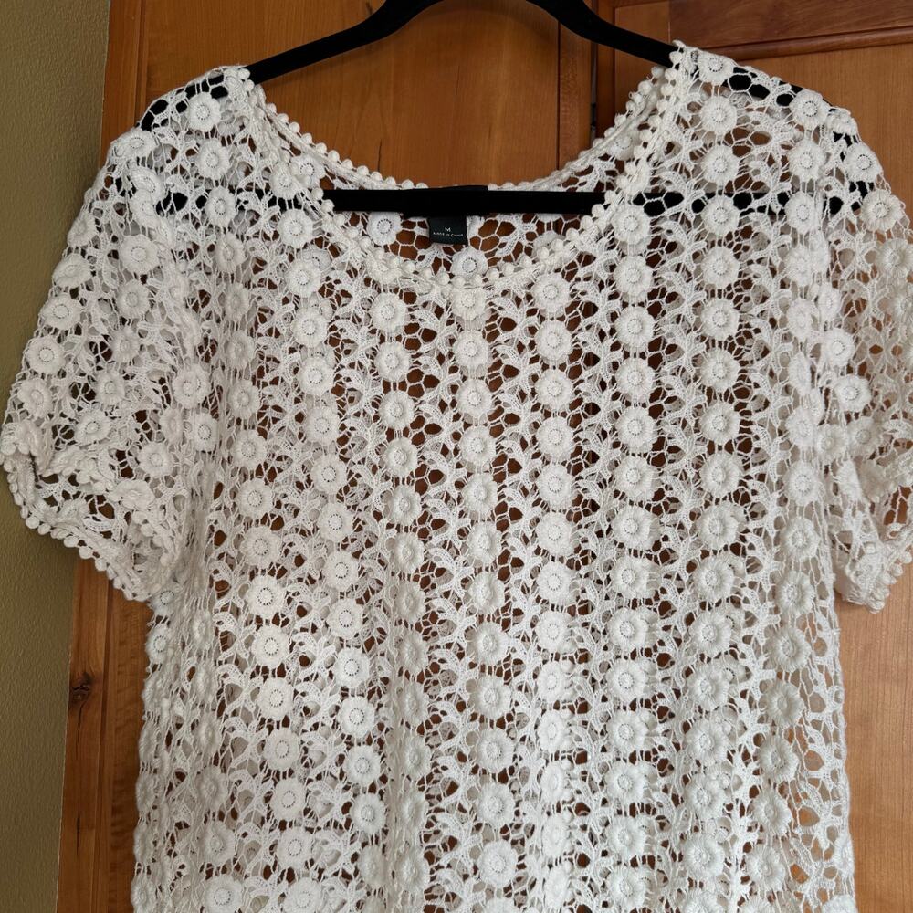 Kaktus Women's White Cotton Crochet Top Sz Medium Summer Vacation Cover-up